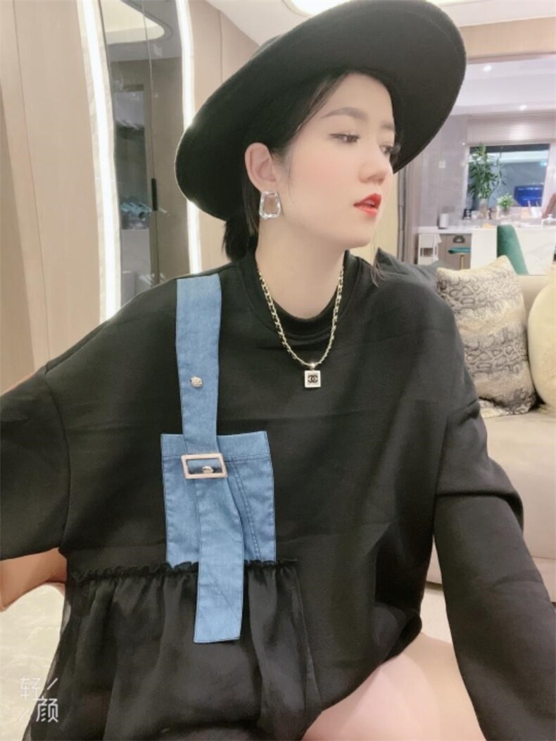 潮牌上衣加厚卫衣拼牛仔,女装卫衣/绒衫,芭娜美纳