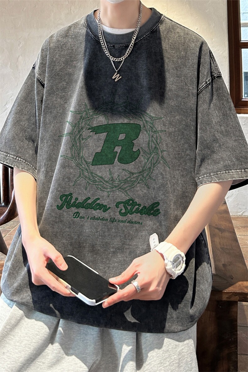 ！2024夏季新款男士水洗短袖T恤潮牌半袖情侣XT130P35,男装T恤,电商B220