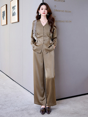 高端职业套装女春秋2025新款高级感通勤气质时尚洋气阔腿裤两件套，女装套装/套裙，时尚俏佳人