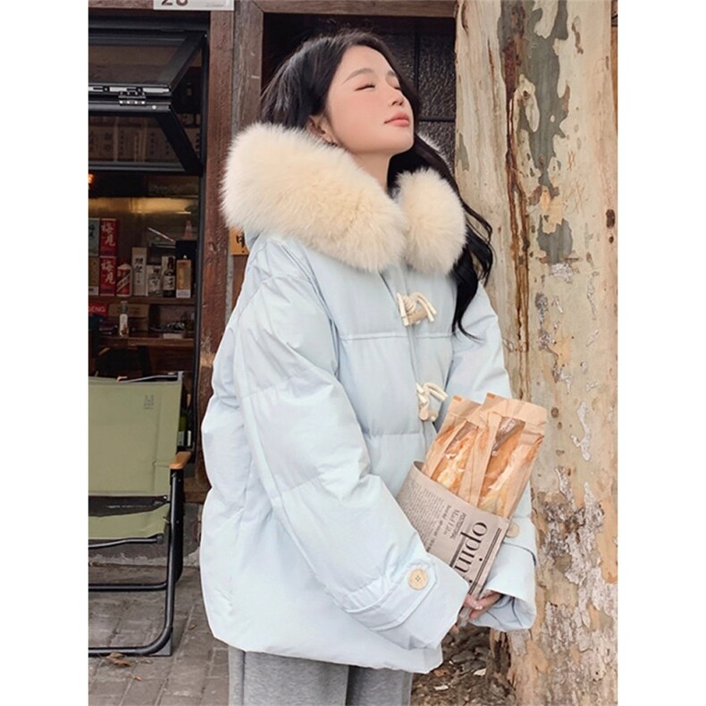 胖mm大码女装牛角扣羽绒棉服女韩系甜美风减龄棉衣连帽加厚外套女,男装棉衣,星座506A