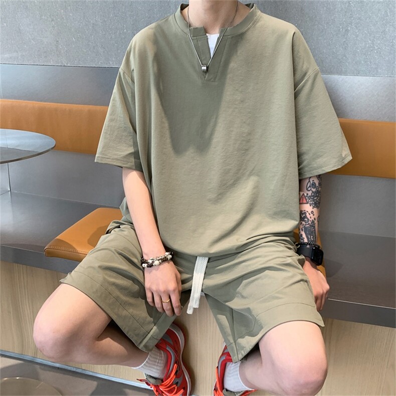 电商DSA028-TZ2401特P40100聚酯2025新款冰丝V领套装男,男装休闲套装,电商A028