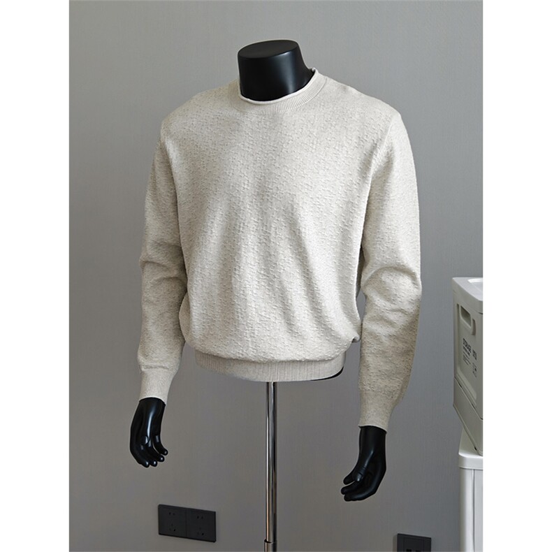 黑色半高领毛衣男款秋冬老钱风坑条纹针织衫慵懒风高级感打底上衣，男装针织衫/毛衣，电商A243