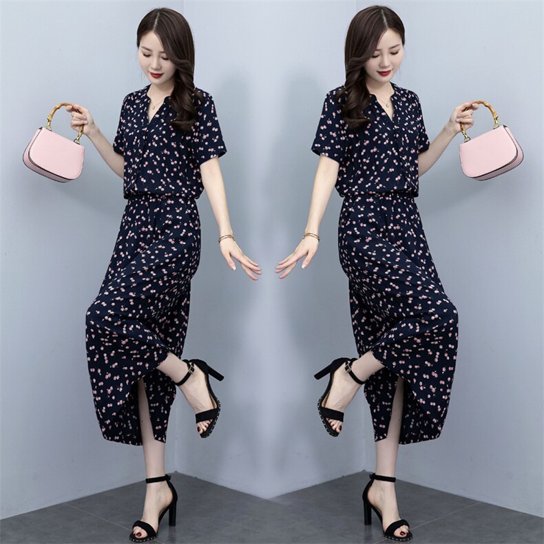 连体裤女夏季2024新款宽松收腰显瘦减龄碎花棉麻阔腿裤连衣裤,女装连衣裙,木橙西子