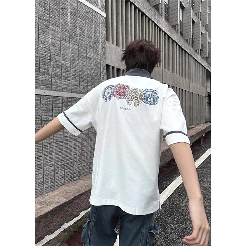 【有货】DTK22-特批45学院风半拉链撞色Polo衫短袖男夏季翻领t恤,男装T恤,星座603-2