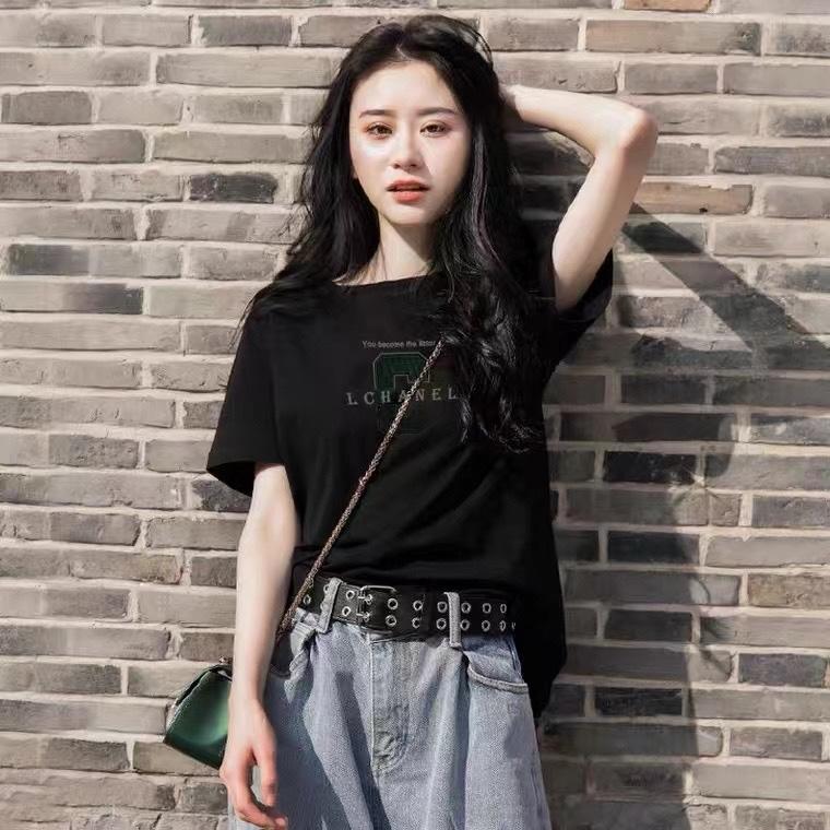 新款时尚韩版休闲运动宽松百搭短袖T恤,女装T恤,L·H·X