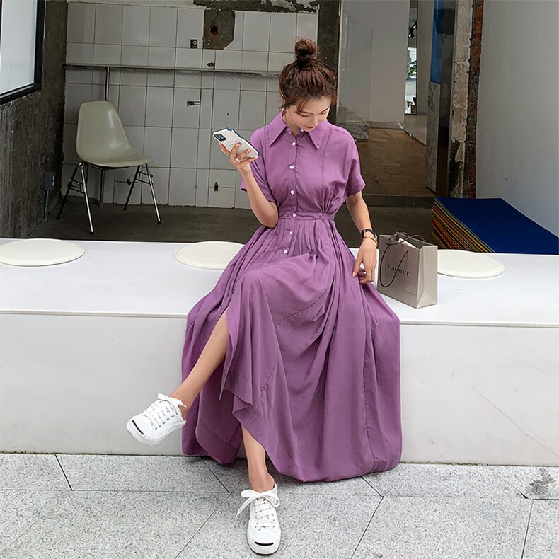 17号出2020夏季新款大下摆紫色连衣裙225-1945（）,女装连衣裙,浙宝225