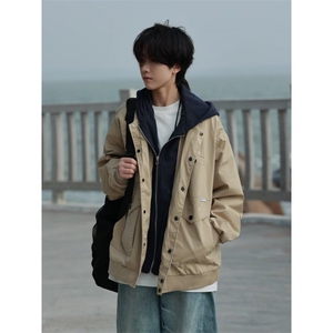 原宿时尚气质ins新款流行文艺百搭潮流简约高品质假两件工装夹克图片