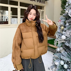 新款【大货】麂皮绒拼50白鸭绒羽绒服2C110-H9811-P245-K368，女装羽绒服，2C110