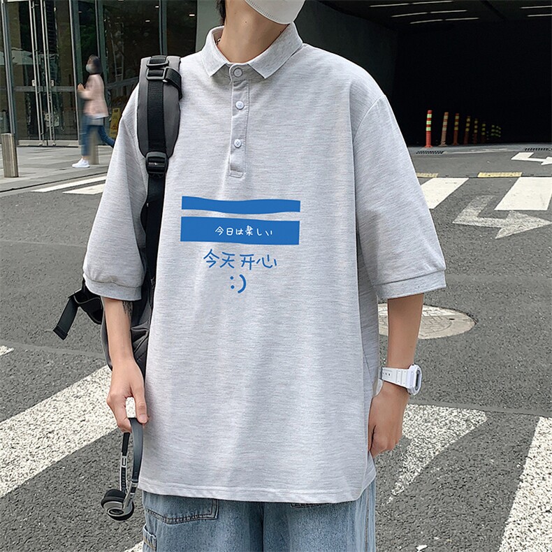 PL57033-P35 翻领短袖polo衫男大码胖子半袖t恤男有领保罗衫 模特图片