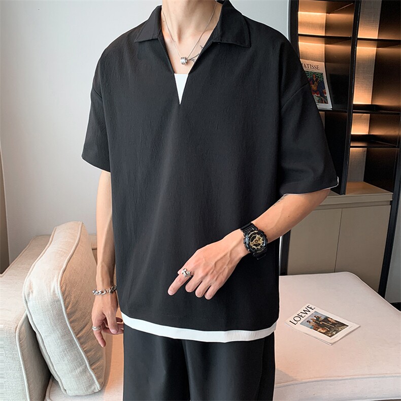 夏季简约日系休闲polo衫男港风翻领短袖宽松体恤衫潮流PL0378-P30，男装Polo衫，星座308B-2