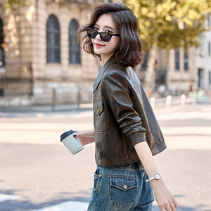 水洗皮衣外套女2025春秋新款复古小个子美拉德修身机车风夹克上衣图片