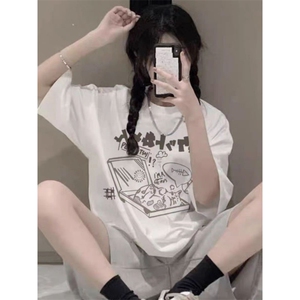 T0636-P25 简约白T 日系风学生宽松上衣 纯棉印花短袖图片