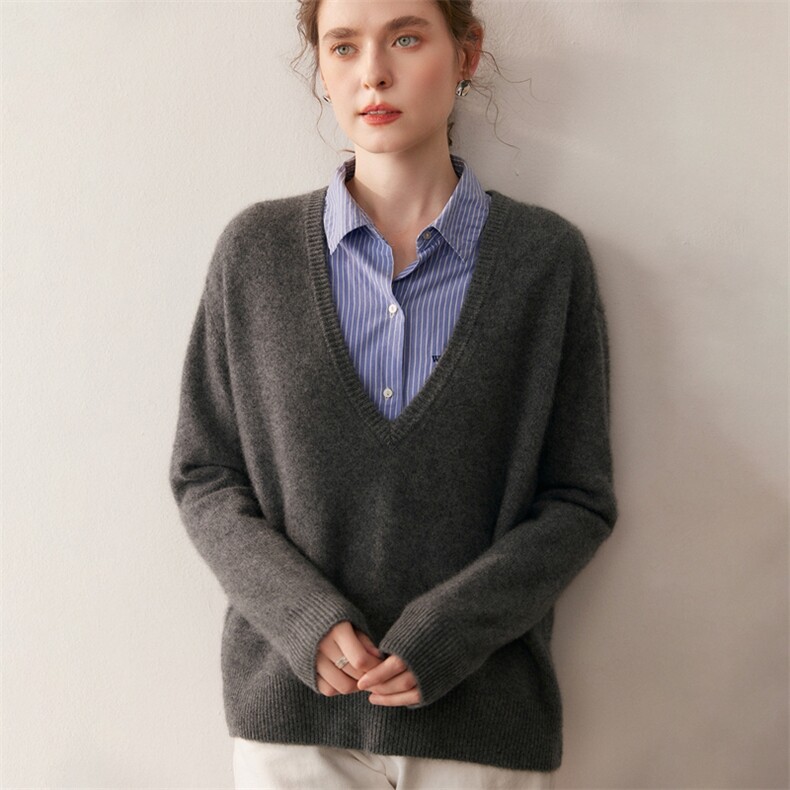 2025百搭时尚深v大罩衫针织衫,针织衫/毛衣,朵沐纯羊绒