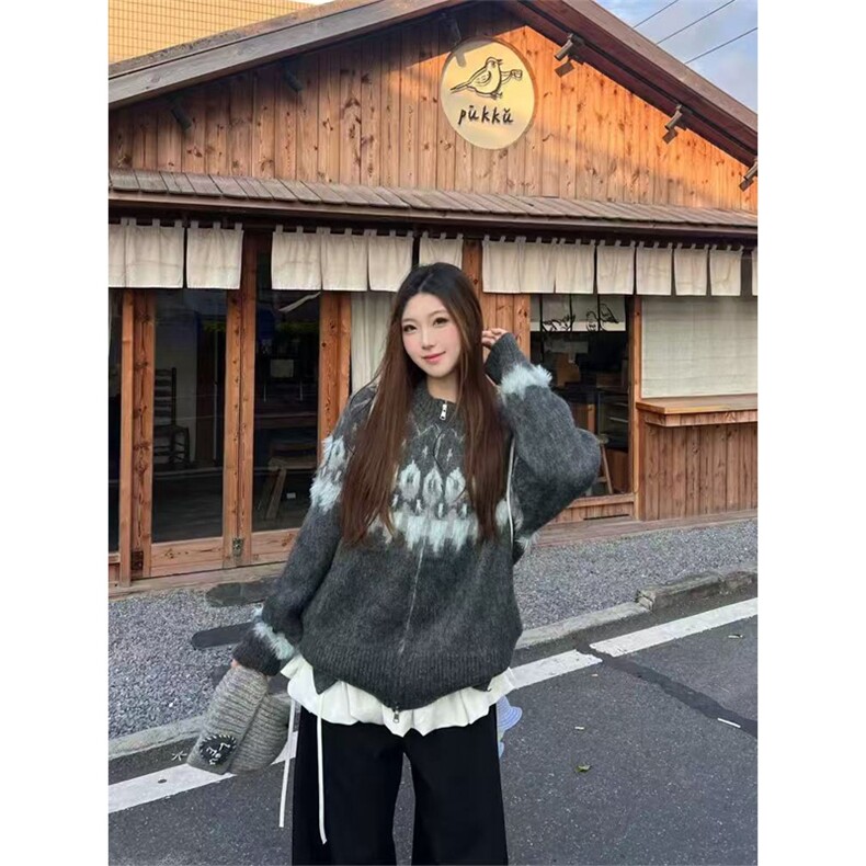网图有货费尔岛开衫毛衣男女慵懒马海毛拉链针织外套A1021-P58,男装针织衫/毛衣,星座1505