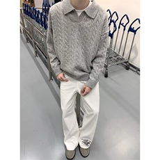A2321TP58-网图秋冬新款老钱风麻花V领毛衣男美式复古内搭POLO衫，男装针织衫/毛衣，电商B241