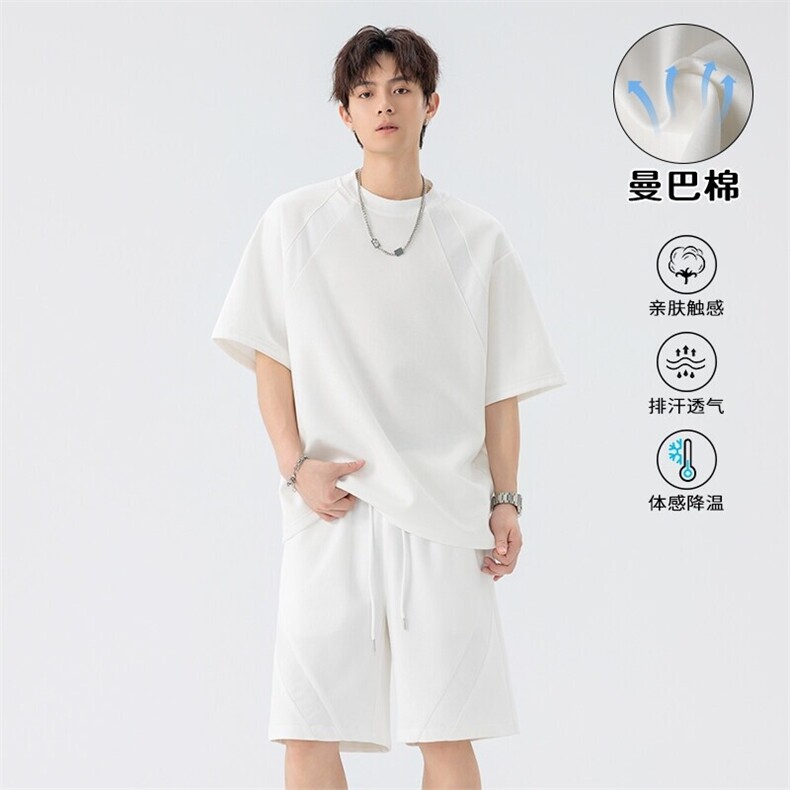 特批P58无差价25夏季休闲百搭曼巴棉重磅两件套装男T5098+DK5849图片