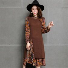 连衣裙2021年秋季潮流简约个性显瘦修身百搭圆领长袖中长款，女装连衣裙，安之芮娜