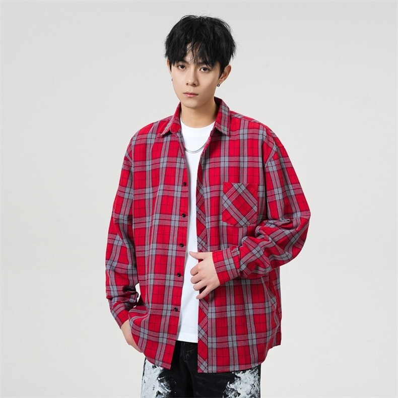 （跨境电商）四季款格子衬衫潮流宽松格纹衬衣,男装衬衫,星座1107-1