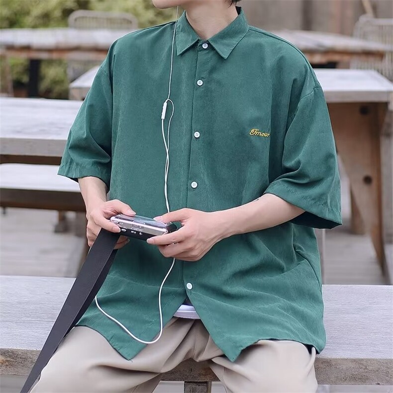 衬衫男短袖字母高街帅气2026夏季新款ins宽松百搭衬衣CY248-P32,男装T恤,星座412