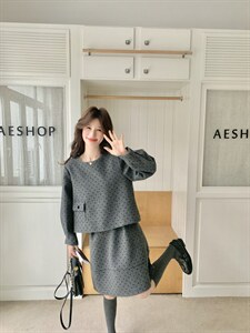 6985新款！灰色减龄波点短款半身裙两件套6985-P195-K295图片