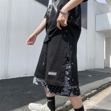 夏季侧边排扣腰果花休闲短裤男潮流假两件宽松运动五分裤DJ21-p28，男装休闲裤，星座1008-1