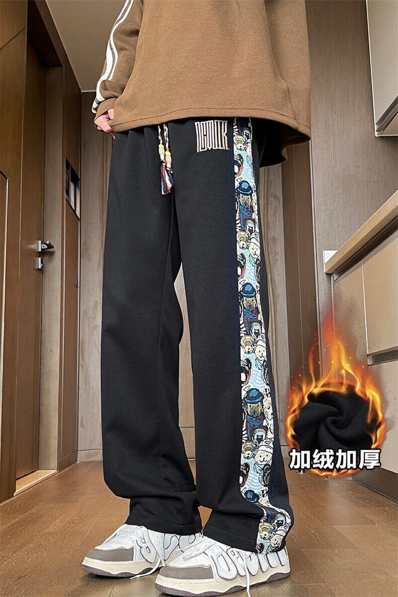 特批P40无差价薄款改加绒风拼接刺绣大码直筒拖地裤K1188J加绒,男装休闲裤,电商A001