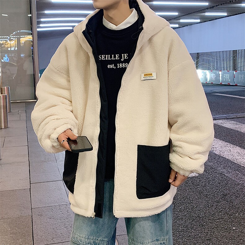 胖胖哥羊羔绒棉服男生冬季连帽加厚保暖宽松大码棉衣纯色男士外套,男装棉衣,星座1204-3