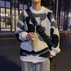 高品质秋款男圆领套头毛衣针织衫扎染拼色貂毛外套M2234P68，男装针织衫/毛衣，星座1013-1
