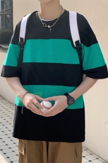 得物抖音40支双纱高品质港风百搭条纹印花短袖T恤男女T7231-P45，男装T恤，电商A441-1