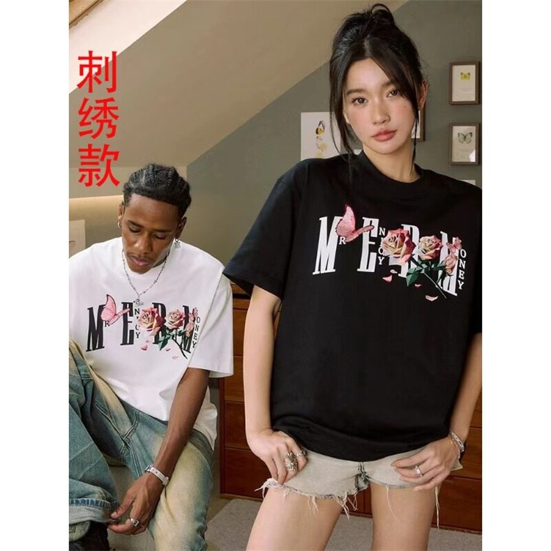 【网图现货】美式花卉短袖刺绣款宽松百搭T恤8019/特P30图片