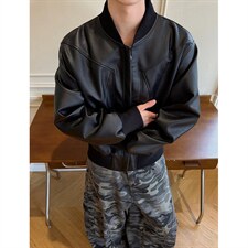 抖音得物高品质美式高街复古老钱风PU皮夹克外套男女短款机车皮衣，男装夹克，电商A486