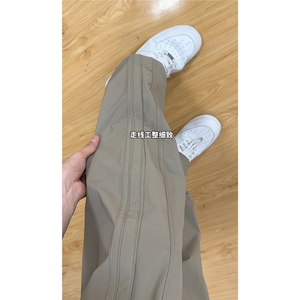 港风细格纹三杠织带褶皱设计大码M-5XL速干休闲裤CK78059P55控88