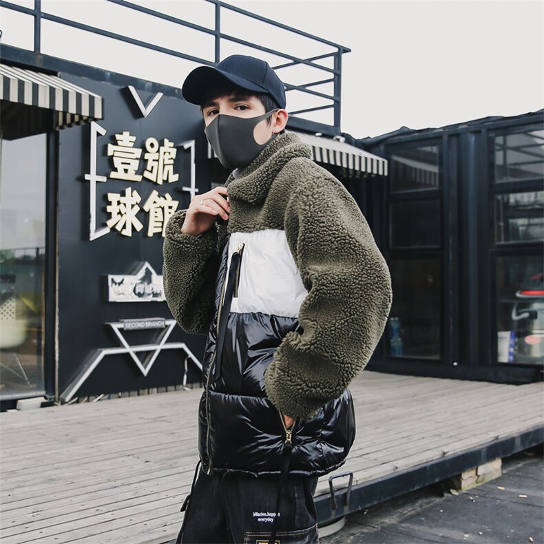 INS19年冬季新款羊羔毛拼色潮流休闲棉衣男DS-B293,男装棉衣,电商A306