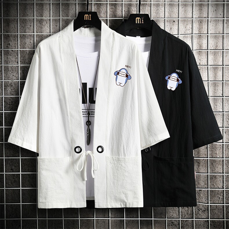 HF59167-P40风汉服男开衫外套七分袖道袍网格挂拍,男装民族服装,电商A040A