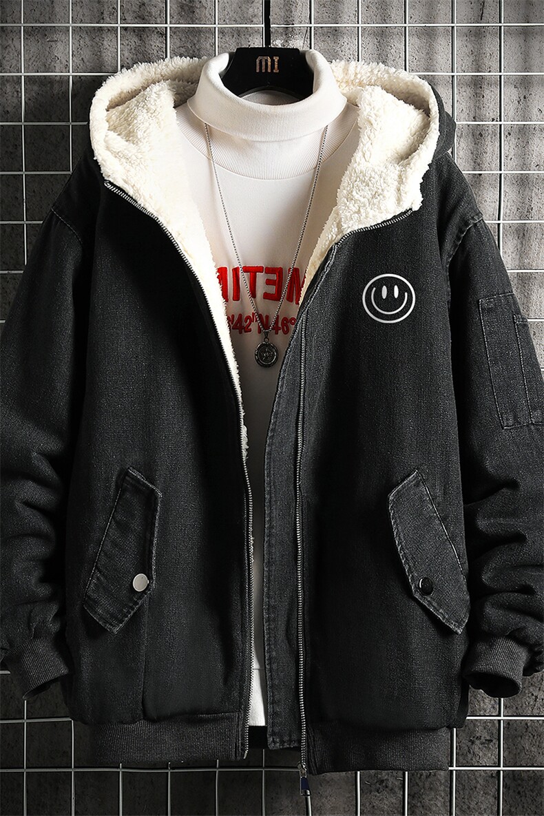 NM53224-P140牛仔外套男大码加厚加绒衣男羊羔毛服男网格,男装棉衣,电商A040A