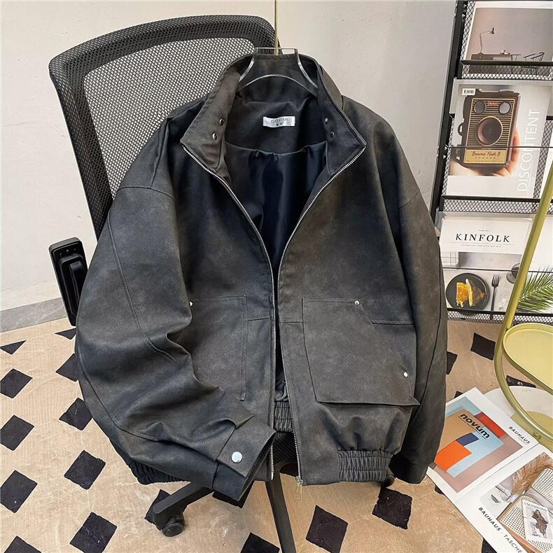 短款美式PU机车皮衣外套春秋季高级感小个子夹克2832P78,男装皮衣,星座410-2