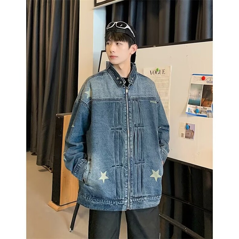 新款港风美式高街水洗渐变拼接翻领牛仔夹克M2343-P78,男装夹克,星座1109-3