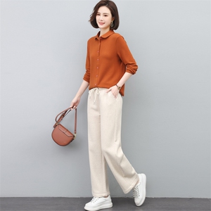 春秋冬双面绒两件套装女加绒加厚衬衫女中老年妈妈装