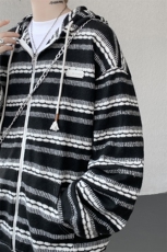 8XL-M潮情侣美式磨毛编织条纹针织衫卫衣宽松拉链外套WY30P88，男装针织衫/毛衣，电商D206-1