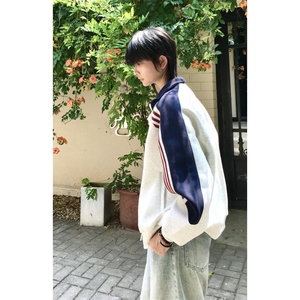 抖音得物高品质 美式高街重磅结构织带拼接撞色立领卫衣外套 CM41图片