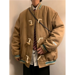 冬款美式宽松保暖棉衣外套男原宿港风牛角扣棒球服棉服 W6661-P83图片