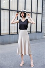 夏季新款半裙进口醋酸面料，女装半身裙，蘑菇扣