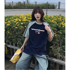 抖音得物品质二开240克宽松纯棉美式潮牌插肩三杠织带短袖T恤，男装T恤，电商A486
