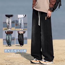 【现货】新款美式复古工装拼接牛仔宽松直筒休闲裤阔腿805-P44，男装工装外套，星座1006