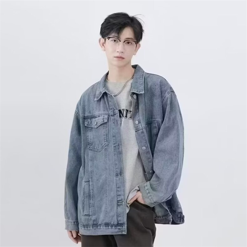 新款牛仔衣夹克男士美式潮牌工装复古外套男生宽松型HS8159/P60图片