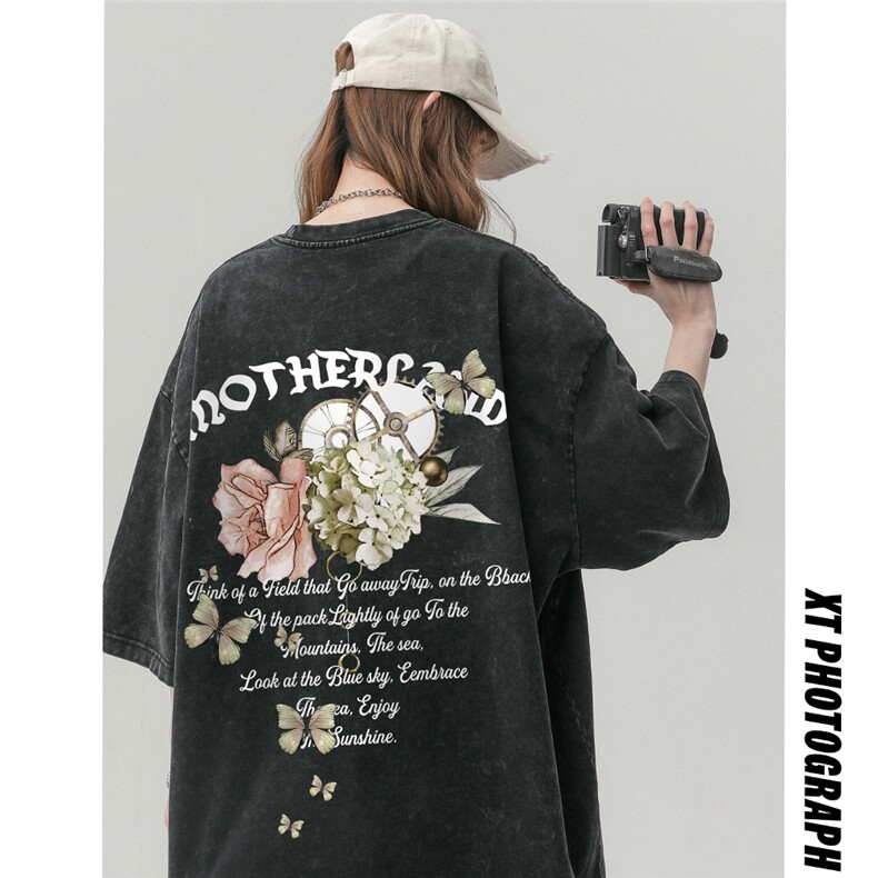中性风新款夏季美式复古做旧水洗百搭100棉短袖T恤T61018P45控58,男装T恤,电商A268