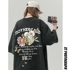 中性风新款夏季美式复古做旧水洗百搭100棉短袖T恤T61018P45控58，男装T恤，电商A268