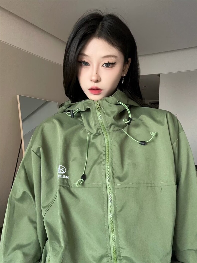 冲锋衣外套春季2023新款美式高街vintage运动连帽夹克QJK07P55图片