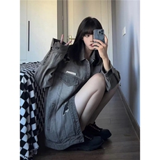 2025美式高街设计感水洗破洞牛仔外套女春季做旧工装潮牌vibe夹克，男装工装外套，星座506A