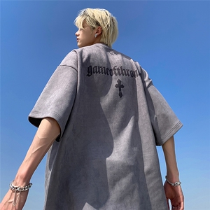 重磅麂皮绒美式烧花短袖T恤大码M~5XL XZ604-DT308-P45控58图片